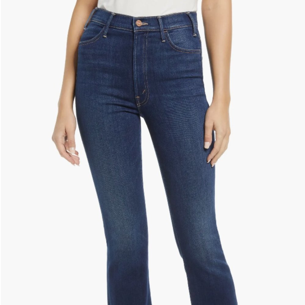 MOTHER The Hustler Frayed High Waist Ankle Flare Jeans Size 28 color HOME MOVIE